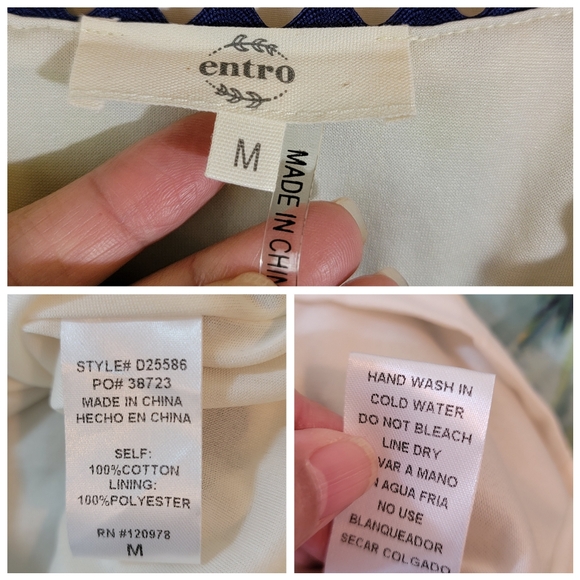 Anthropologie Entro Green White Floral Babydoll Dress Sz M Coastal Cowgirl Chic - Picture 14 of 15